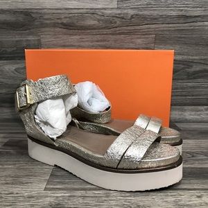 AGL Platinum Platform Ankle Strap Sandals